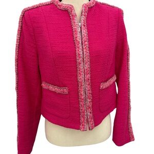 Cabi Fuchsia Tweed Zip-Front Jacket | Padded Shoulders | Size S | $269 Retail